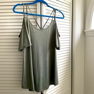 Olive green strappy cold shoulder tank